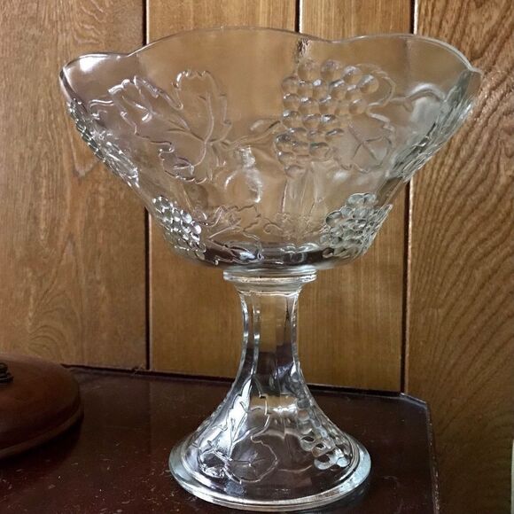 Colony Harvest Clear Pressed Glass Round Compote Dish Pedestal Bowl - Picture 5 of 16